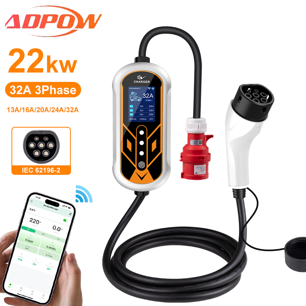 ADPOW Portable 32A Type2 EV Ch - Ev Charger Type 2 22Kw 32A 3 Phase review and price